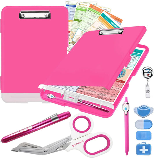 Nursing Kit – Nurse Accessories for Work | Trauma Shears, Clipboard with Storage, Badge Reel, Pen Light, Sticky Notes, Pen & Cheat Sheet – for Nursing Students & Professionals