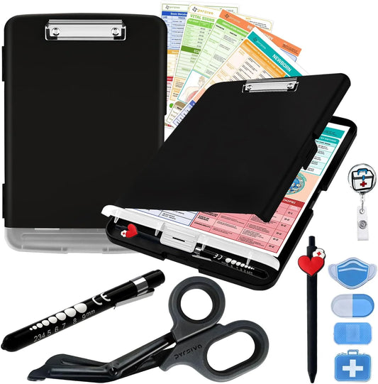 Nursing Kit – Nurse Accessories for Work | Trauma Shears, Clipboard with Storage, Badge Reel, Pen Light, Sticky Notes, Pen & Cheat Sheet – for Nursing Students & Professionals (Copy)