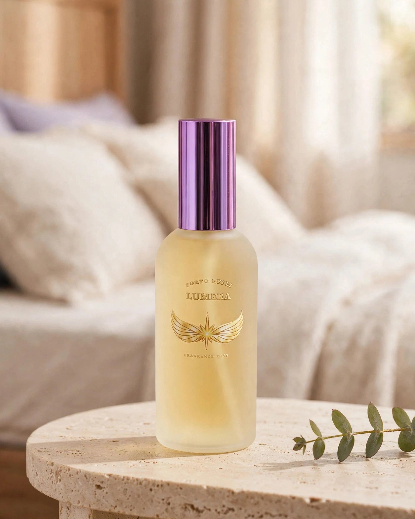 PORTO HELLI LUMERA Fragrance Mist 100 mL bottle in a warm neutral bedroom